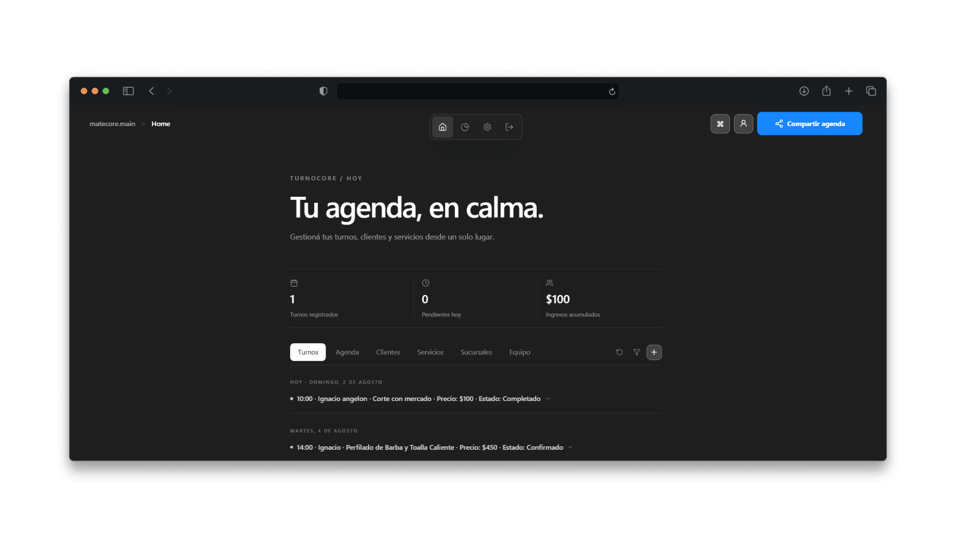 Vista previa de TurnoCore